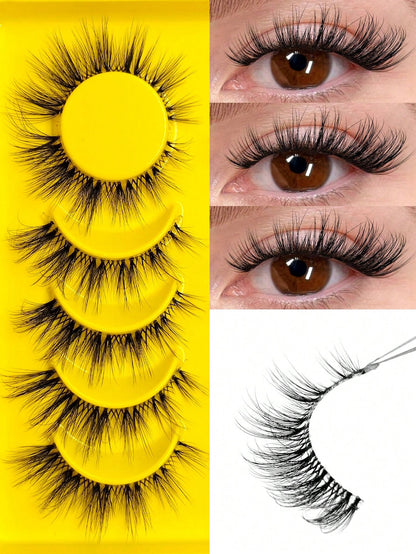 6 Pairs Cat Eye False Eyelashes- Lightweight & Fluffy Faux Mink Lashes, Transparent Lash Band, Natural Look, Reusable, Suitable For Beginners, Comfortable Cartoon Style Lashes, Suitable For Daily Mak