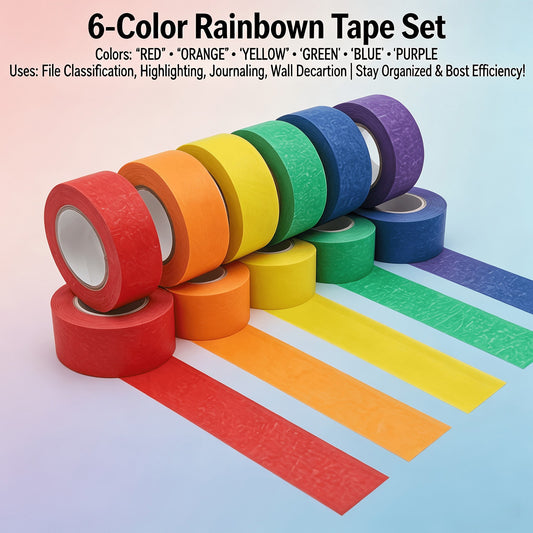 6 Rolls Rainbow Colored Masking Tape, No Residue Painter's Tape, Easy Tear Washi Tape For DIY Crafts, Painting, Labeling & Classroom Decoration