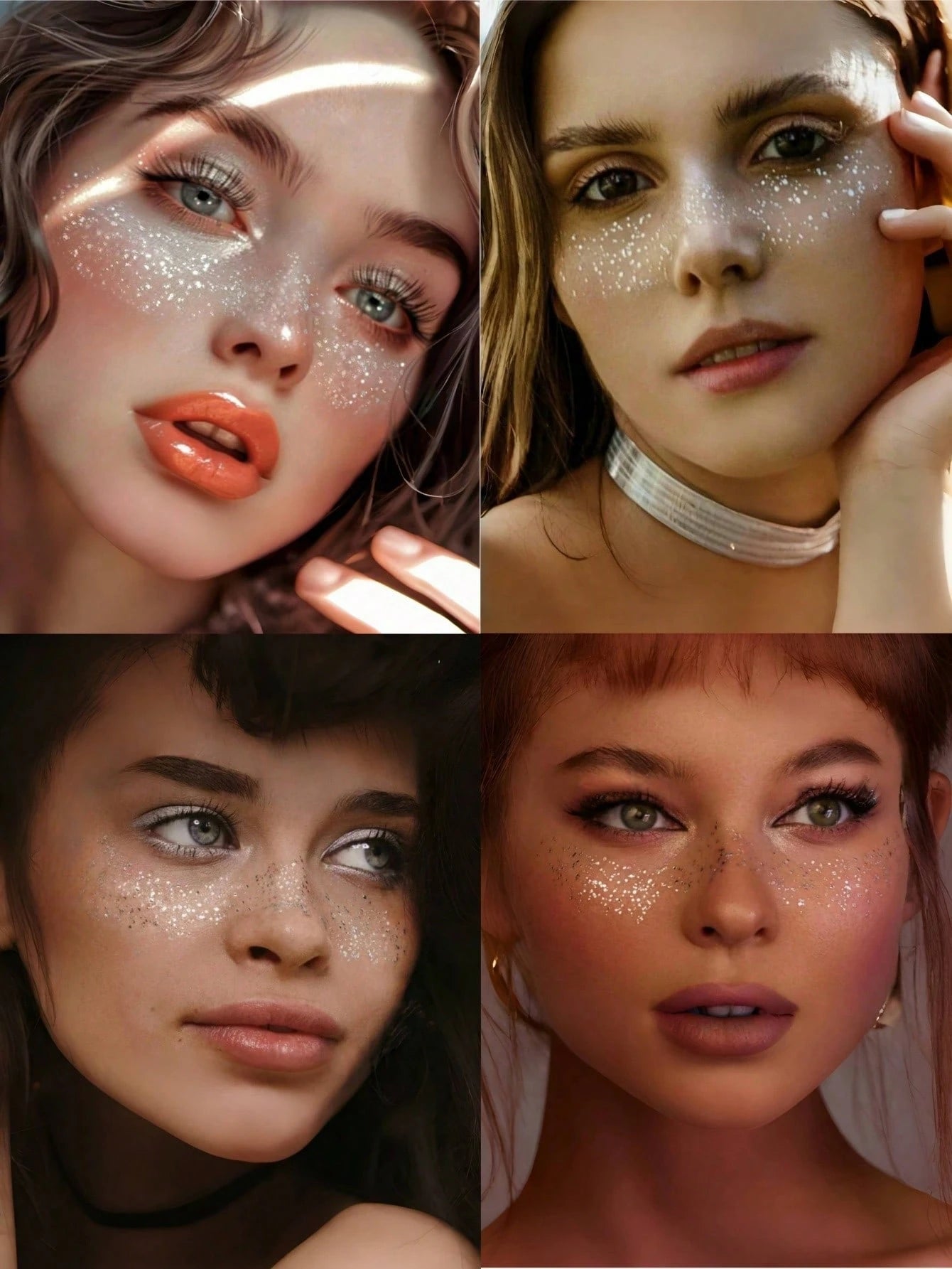 6 Sheets Glitter Freckles Silver Sparkle Freckles For Women Glitter Freckles Face Tattoo Waterproof Suitable For Summer Dance Music Party Makeup Valentine Day Easter Accessories