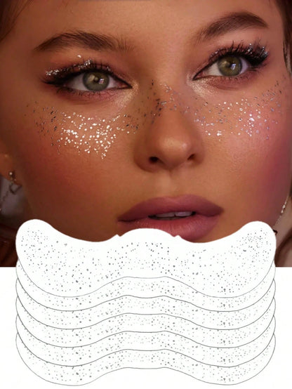6 Sheets Glitter Freckles Silver Sparkle Freckles For Women Glitter Freckles Face Tattoo Waterproof Suitable For Summer Dance Music Party Makeup Valentine Day Easter Accessories