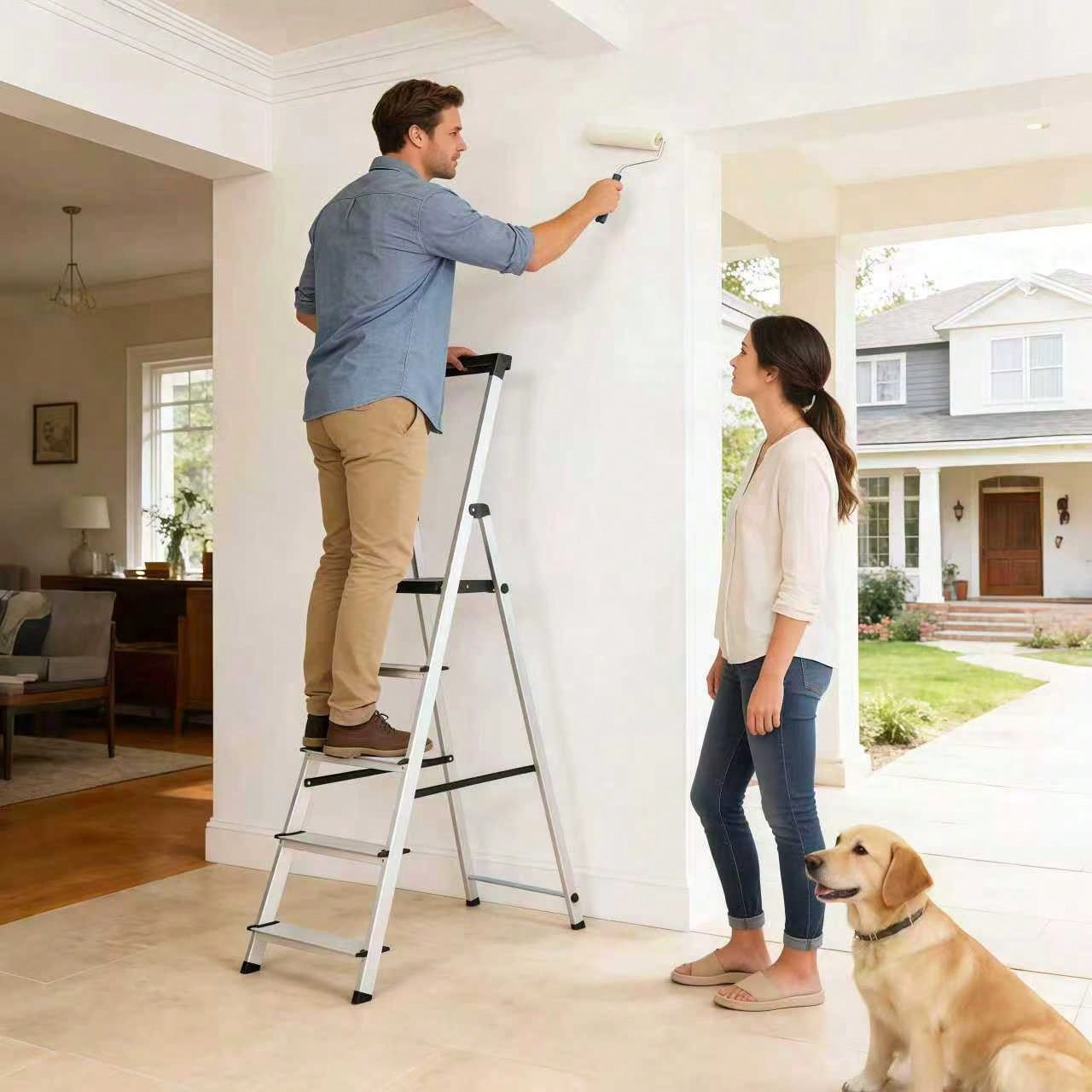 6-Step Ladder, 330-Pound Folding Step Stool, Anti-Slip Wide Step Handrail, Aluminum Step Ladder