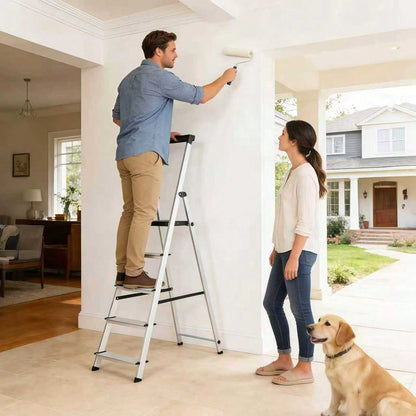 6-Step Ladder, 330-Pound Folding Step Stool, Anti-Slip Wide Step Handrail, Aluminum Step Ladder