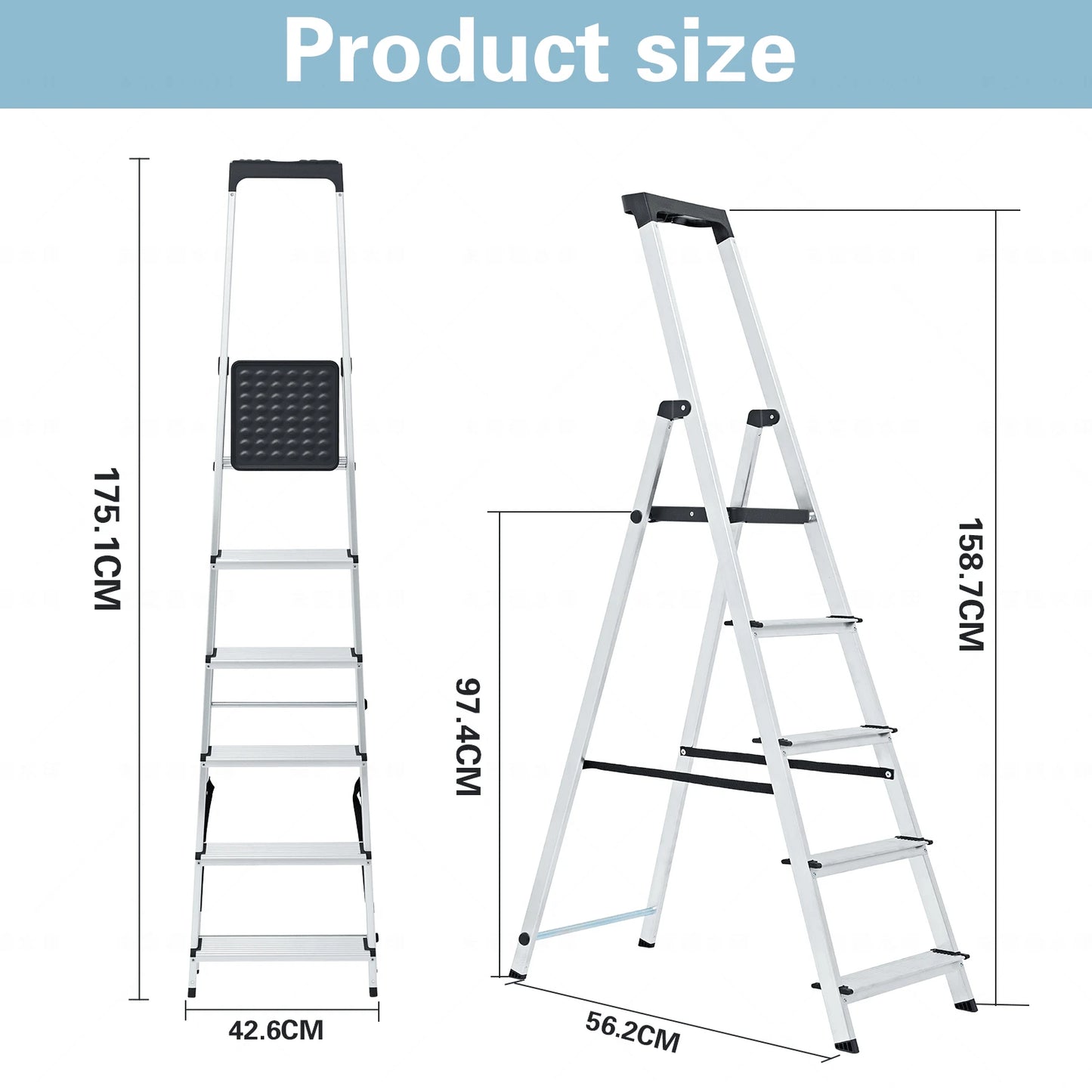 6-Step Ladder, 330-Pound Folding Step Stool, Anti-Slip Wide Step Handrail, Aluminum Step Ladder