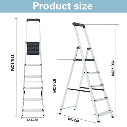 6-Step Ladder, 330-Pound Folding Step Stool, Anti-Slip Wide Step Handrail, Aluminum Step Ladder