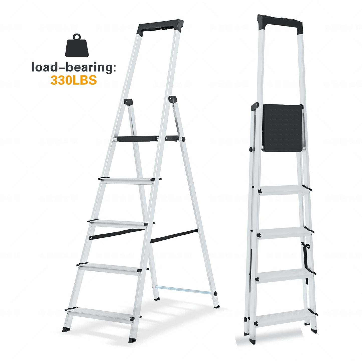 6-Step Ladder, 330-Pound Folding Step Stool, Anti-Slip Wide Step Handrail, Aluminum Step Ladder