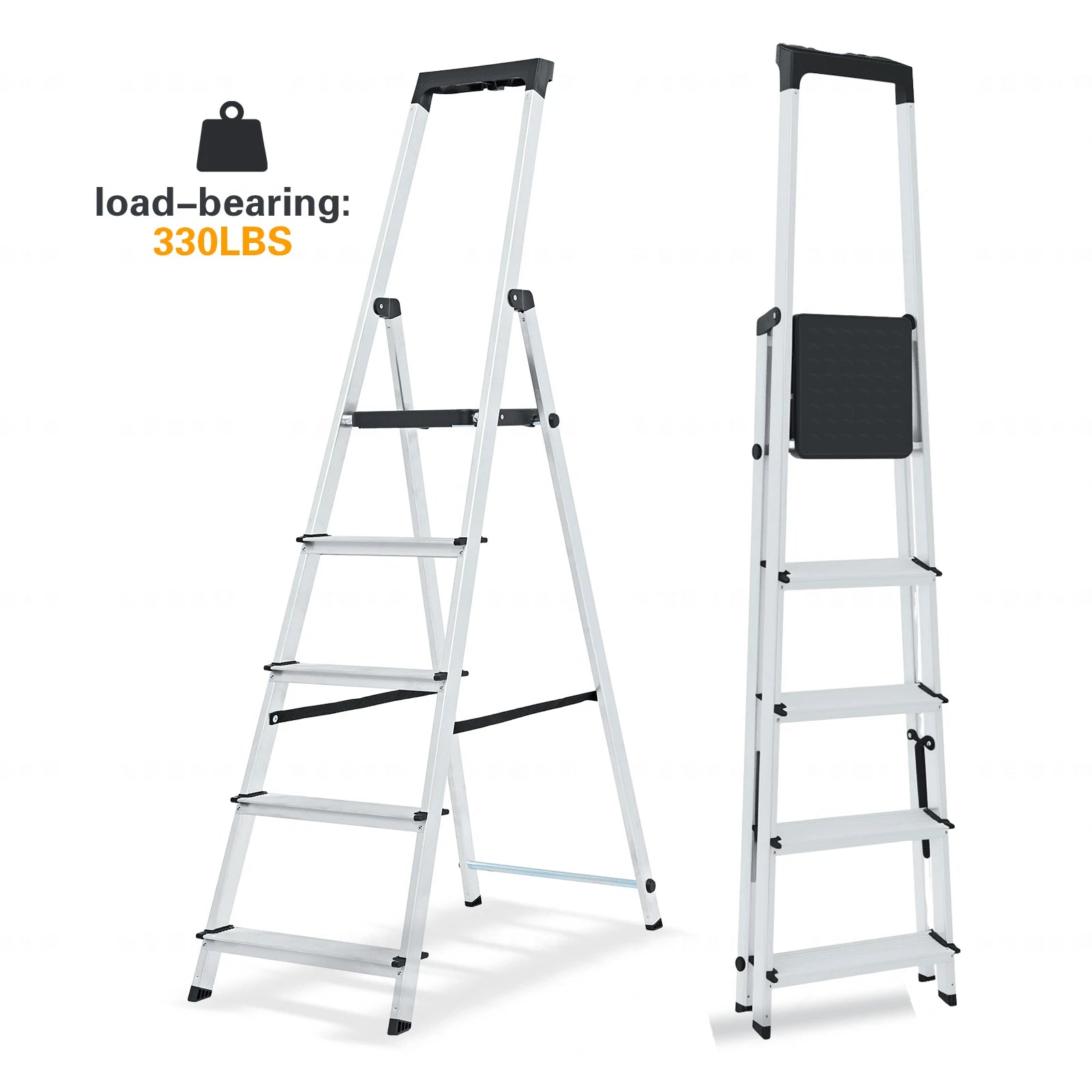 6-Step Ladder, 330-Pound Folding Step Stool, Anti-Slip Wide Step Handrail, Aluminum Step Ladder