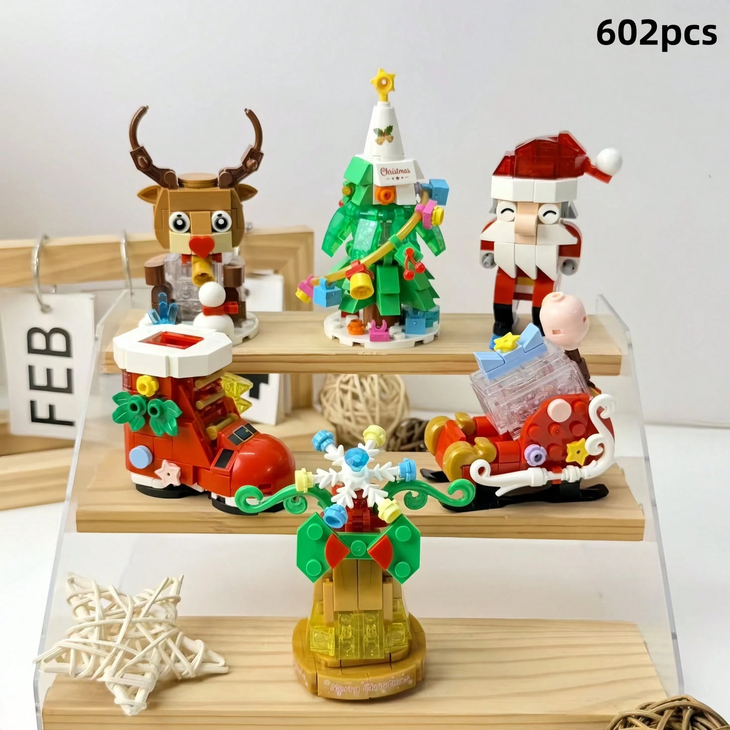 602pcs Mini Christmas Series Building Blocks Set, Includes Santa Claus, Reindeer, Christmas Tree, Sleigh Building Models, DIY Christmas Desktop Decoration, Christmas Holiday Gift