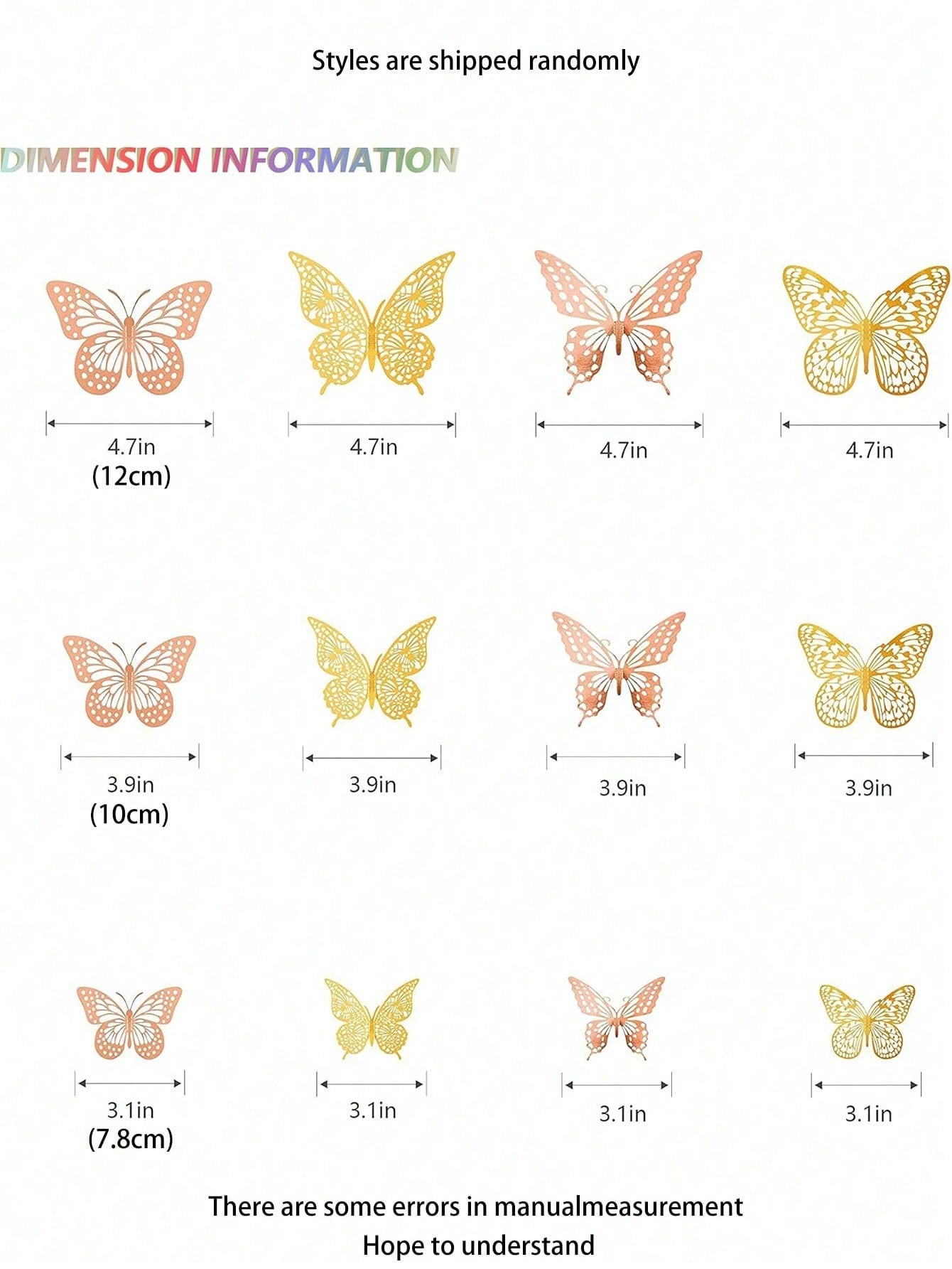 60pcs 3D Butterfly Wall Stickers, 4 Styles, 3 Sizes, Butterfly Birthday Decoration, Butterfly Party Decoration, Cake Decoration, Baby Room Decoration, Removable Stickers (Laser Engraved)