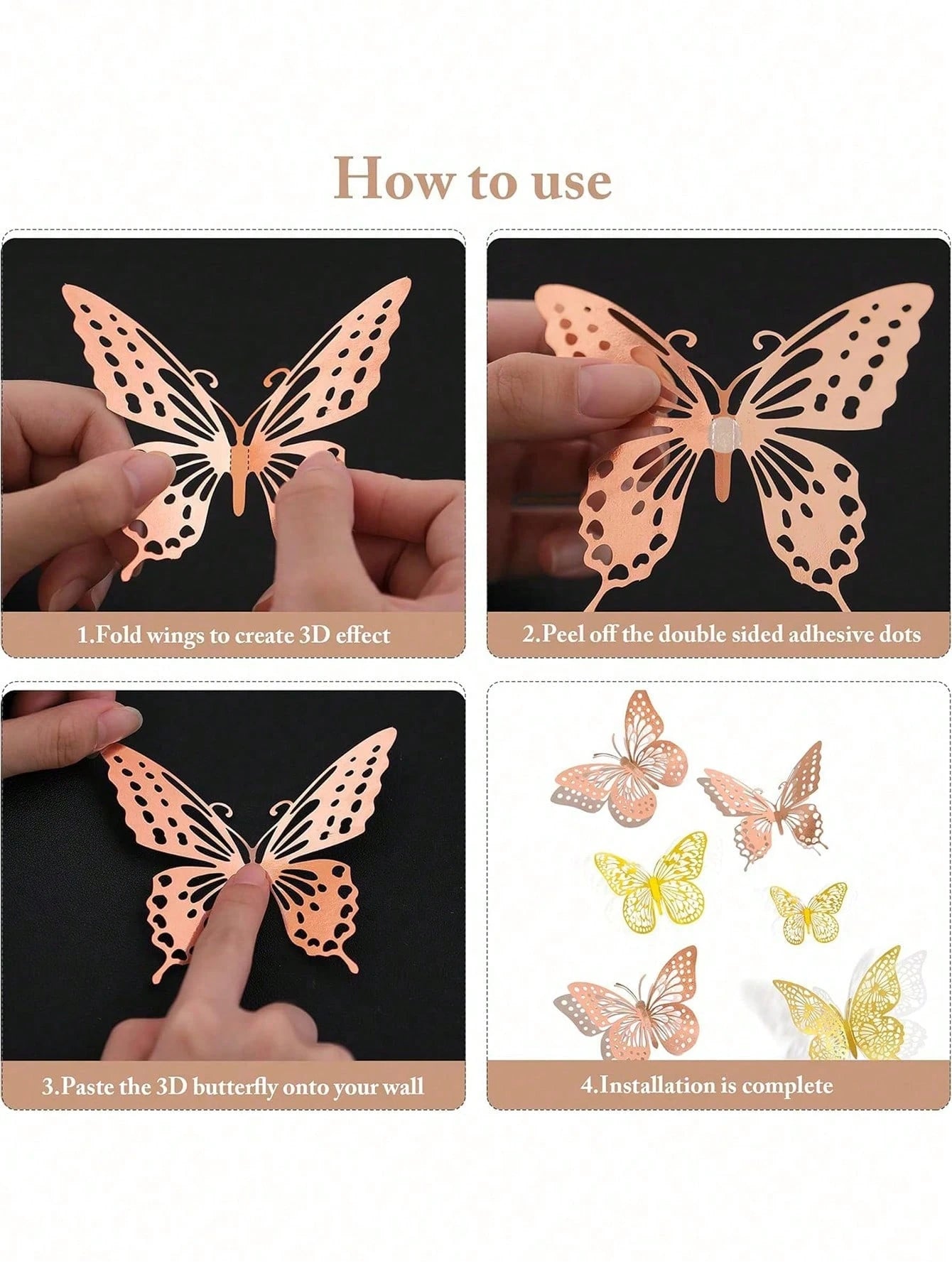 60pcs 3D Butterfly Wall Stickers, 4 Styles, 3 Sizes, Butterfly Birthday Decoration, Butterfly Party Decoration, Cake Decoration, Baby Room Decoration, Removable Stickers (Laser Engraved)