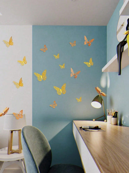 60pcs 3D Butterfly Wall Stickers, 4 Styles, 3 Sizes, Butterfly Birthday Decoration, Butterfly Party Decoration, Cake Decoration, Baby Room Decoration, Removable Stickers (Laser Engraved)