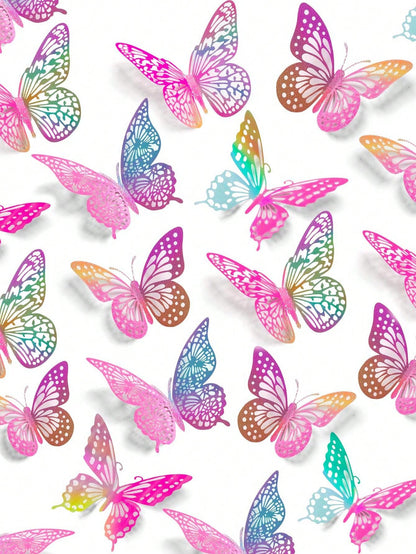 60pcs 3D Butterfly Wall Stickers, 4 Styles, 3 Sizes, Butterfly Birthday Decoration, Butterfly Party Decoration, Cake Decoration, Baby Room Decoration, Removable Stickers (Laser Engraved)