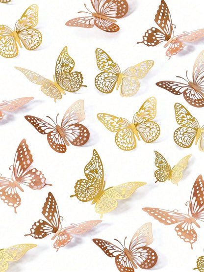 60pcs 3D Butterfly Wall Stickers, 4 Styles, 3 Sizes, Butterfly Birthday Decoration, Butterfly Party Decoration, Cake Decoration, Baby Room Decoration, Removable Stickers (Laser Engraved)