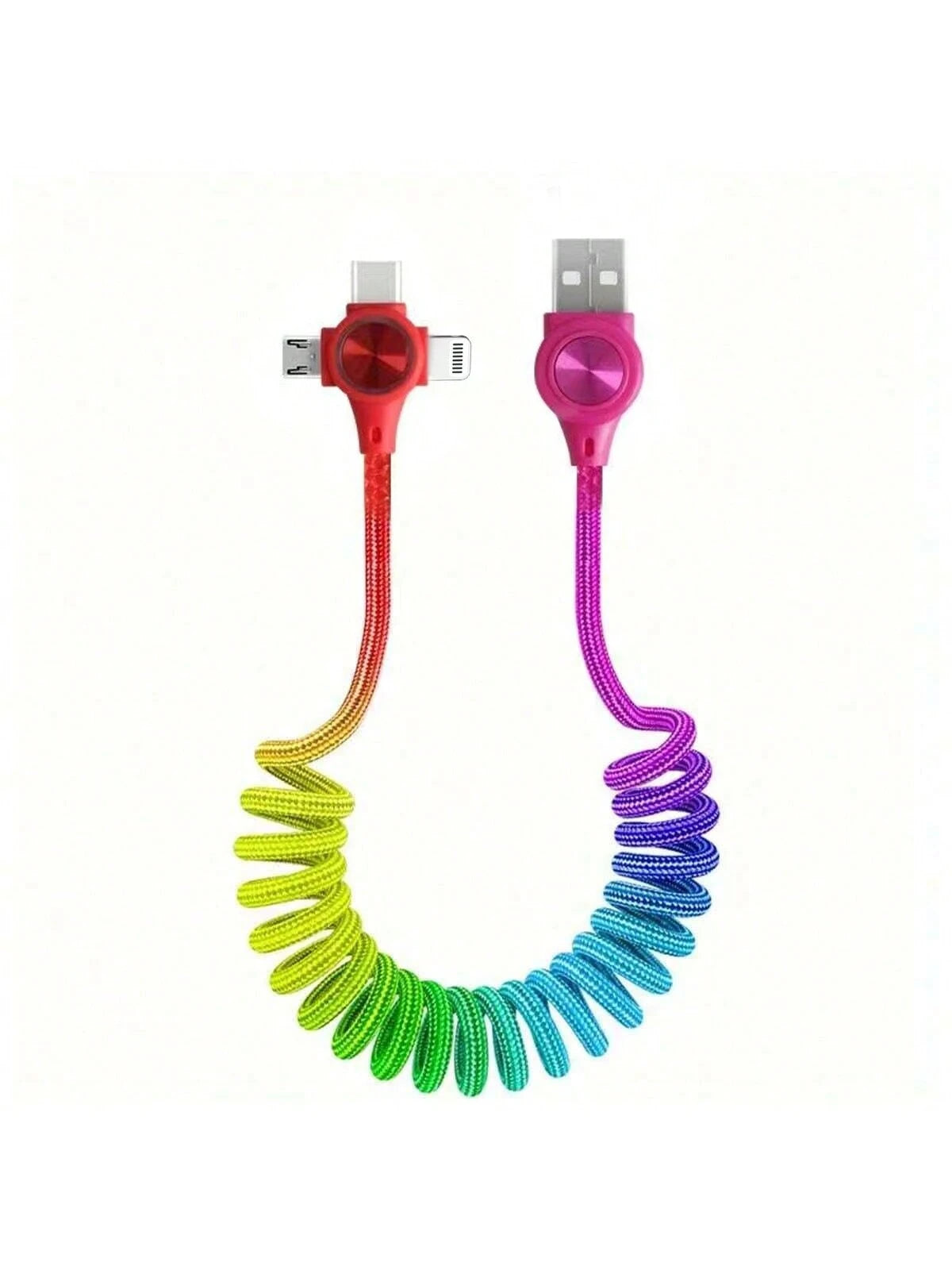 60W Fast Charging Spring-Style USB Charging Cable, Adjustable Length Nylon Braided Charging Cable Compatible With/ 15/ 16 Series Car Phone Fast Charging (Max Extendable To 1.2m), Suitable For IPhone