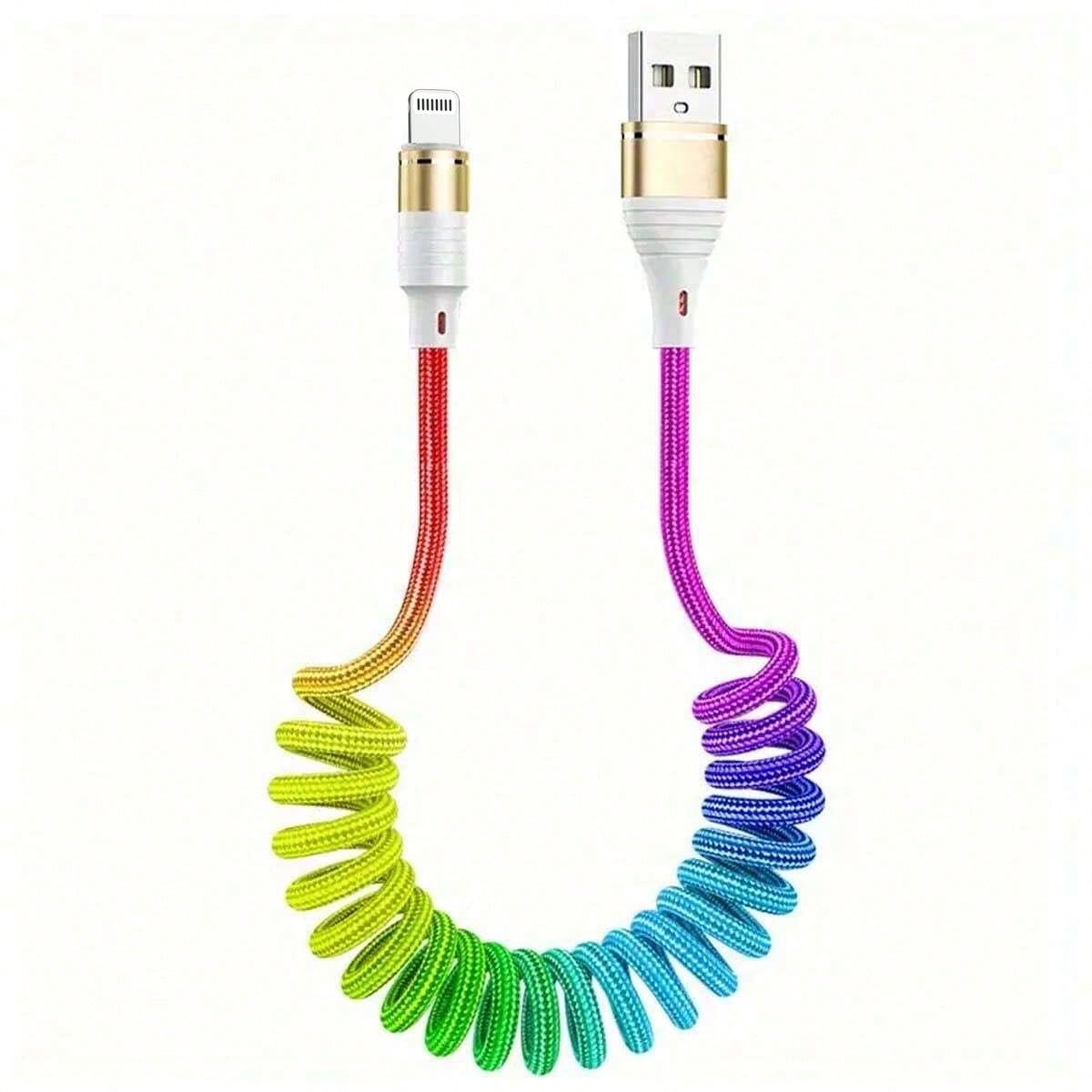 60W Fast Charging Spring-Style USB Charging Cable, Adjustable Length Nylon Braided Charging Cable Compatible With/ 15/ 16 Series Car Phone Fast Charging (Max Extendable To 1.2m), Suitable For IPhone