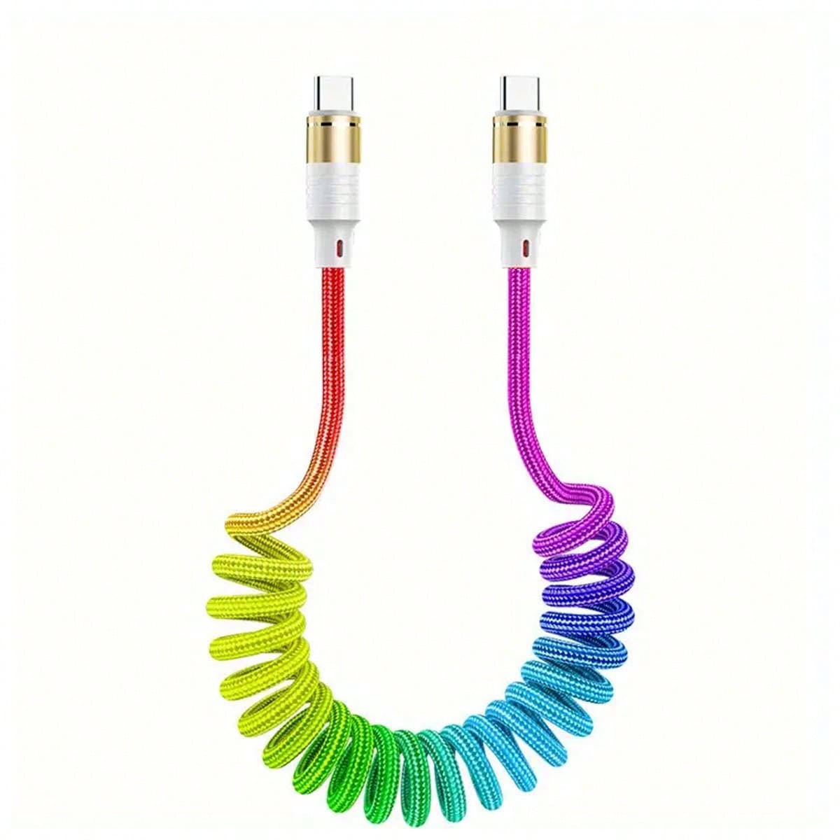 60W Fast Charging Spring-Style USB Charging Cable, Adjustable Length Nylon Braided Charging Cable Compatible With/ 15/ 16 Series Car Phone Fast Charging (Max Extendable To 1.2m), Suitable For IPhone
