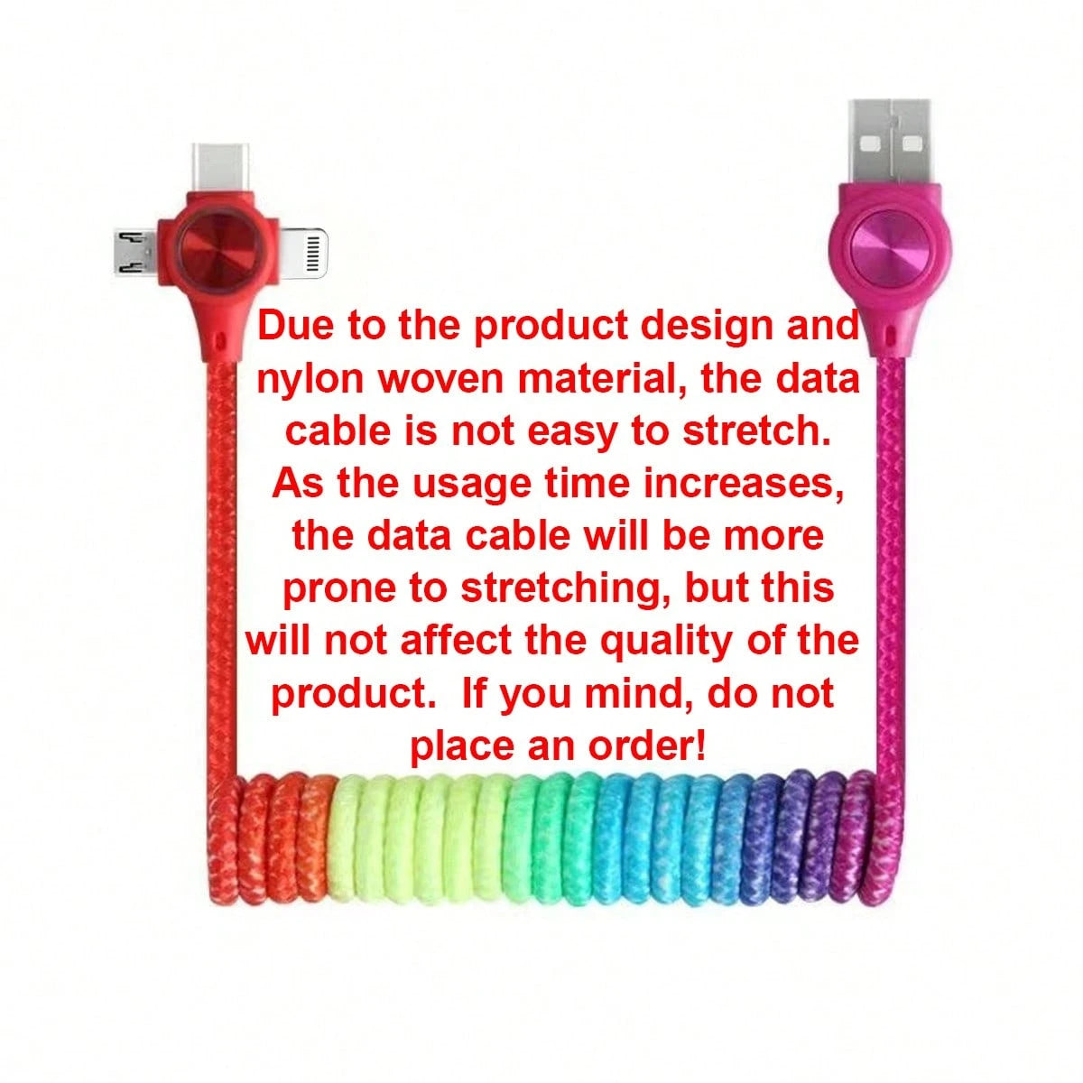 60W Fast Charging Spring-Style USB Charging Cable, Adjustable Length Nylon Braided Charging Cable Compatible With/ 15/ 16 Series Car Phone Fast Charging (Max Extendable To 1.2m), Suitable For IPhone