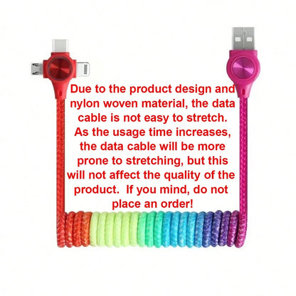 60W Fast Charging Spring-Style USB Charging Cable, Adjustable Length Nylon Braided Charging Cable Compatible With/ 15/ 16 Series Car Phone Fast Charging (Max Extendable To 1.2m), Suitable For IPhone
