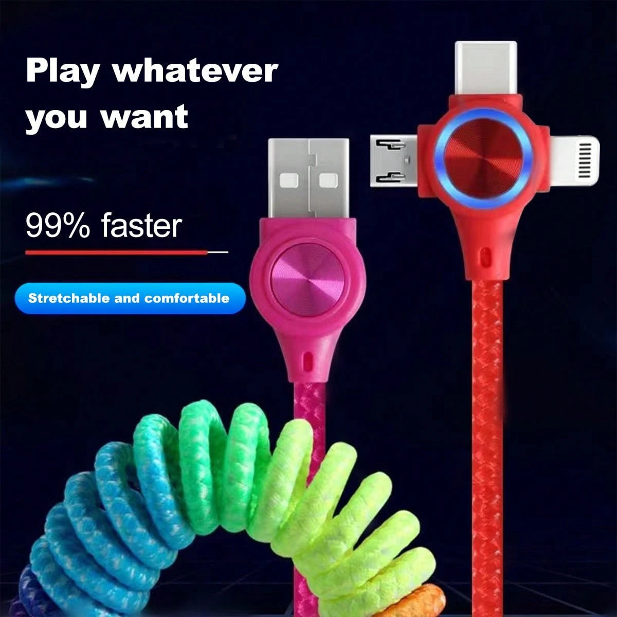 60W Fast Charging Spring-Style USB Charging Cable, Adjustable Length Nylon Braided Charging Cable Compatible With/ 15/ 16 Series Car Phone Fast Charging (Max Extendable To 1.2m), Suitable For IPhone
