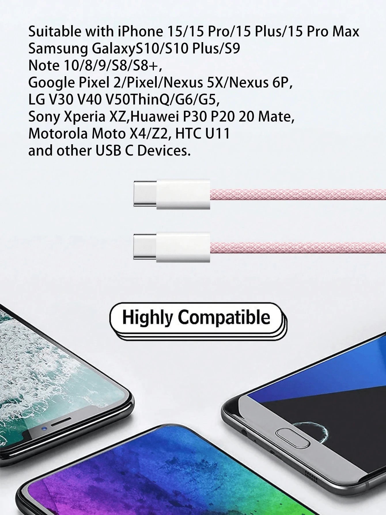60W USB-C To Type-C Fast Charging Cable, [3.3ft/6.6ft/9.9ft] Nylon Braided Type-C Charging Data Cable, USB-C Power Cord, Compatible With IPhone 17/16/15 Pro Plus/Pro Max, Galaxy S25/S24/S23/S22, Pro/A