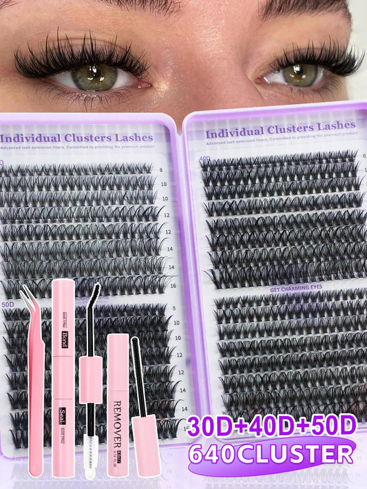640 DIY Faux Mink Lash Clusters, D-Curl,8-16mm Mixed Lengths, Brightening Eyes For All Makeup. Pick Glue, Remover, Tweezers As Needed. Lightweight, Reusable & Cost-Effective, Beginner-Friendly For Dai