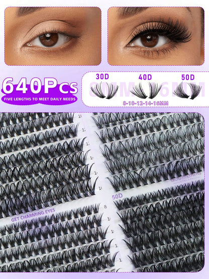 640 DIY Faux Mink Lash Clusters, D-Curl,8-16mm Mixed Lengths, Brightening Eyes For All Makeup. Pick Glue, Remover, Tweezers As Needed. Lightweight, Reusable & Cost-Effective, Beginner-Friendly For Dai