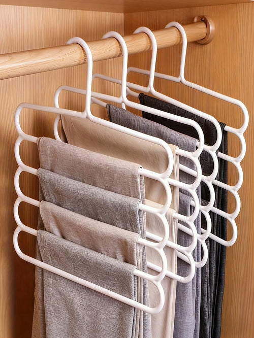 6pcs/3pcs/1pc 5-Tier Multi-Functional Clothes Hanger, Plastic Scarf Pants Organizer Hanger, Non-Slip Upgraded Design, Suitable For Tie, Scarf And Accessory Storage In Wardrobe Or Closet, Perfect Home