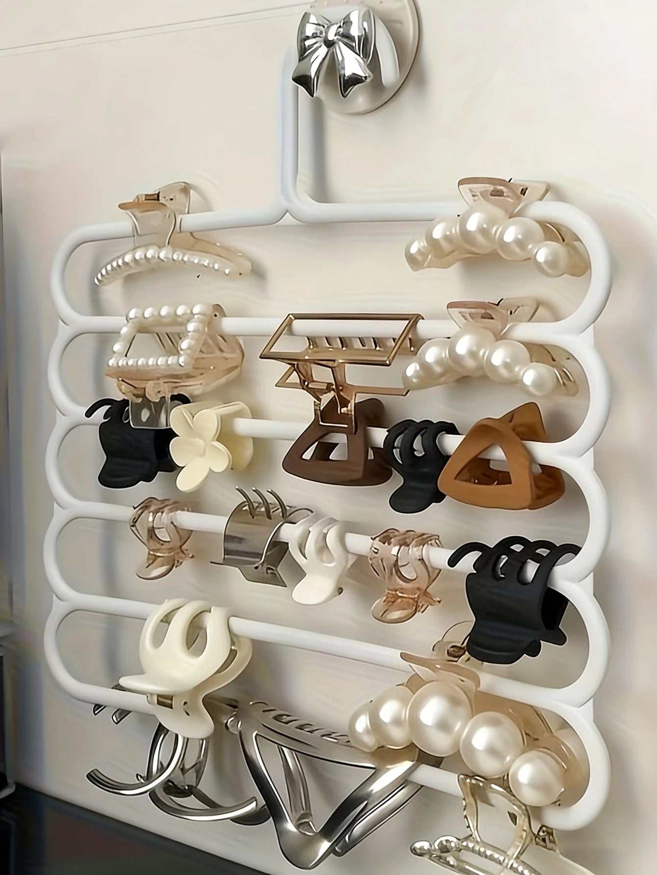 6pcs/3pcs/1pc 5-Tier Multi-Functional Clothes Hanger, Plastic Scarf Pants Organizer Hanger, Non-Slip Upgraded Design, Suitable For Tie, Scarf And Accessory Storage In Wardrobe Or Closet, Perfect Home