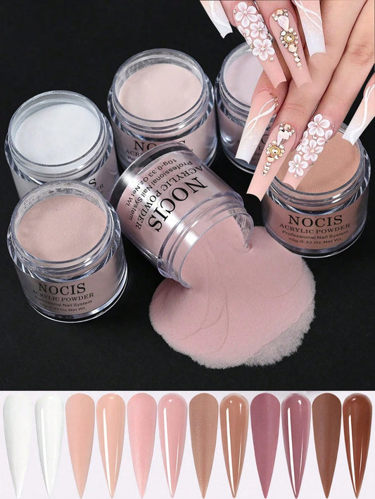 6pcs Acrylic Powder Set,Nude Pink White Color High Glossy Acrylic Powder Set,Nail DIY Art Design,6 Colors Acrylic Nail Art 3D Nail Sculpture French Nail Extension & Nail Carving,Professional Polymer 3