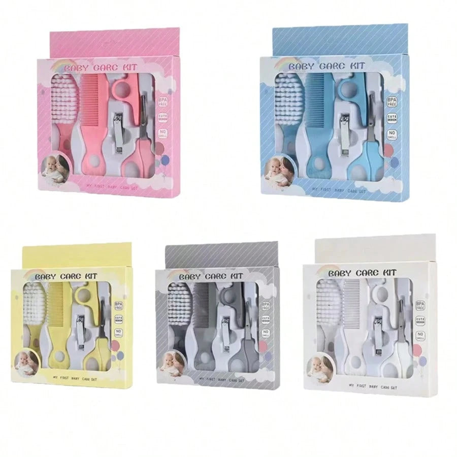 6pcs Baby Care Set, Cartoon Handle, Nail Clippers, Comb And Brush Set, Blue/Pink/Yellow, Gentle Hygiene Care Tools For Newborns