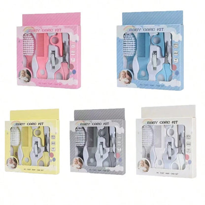 6pcs Baby Care Set, Cartoon Handle, Nail Clippers, Comb And Brush Set, Blue/Pink/Yellow, Gentle Hygiene Care Tools For Newborns