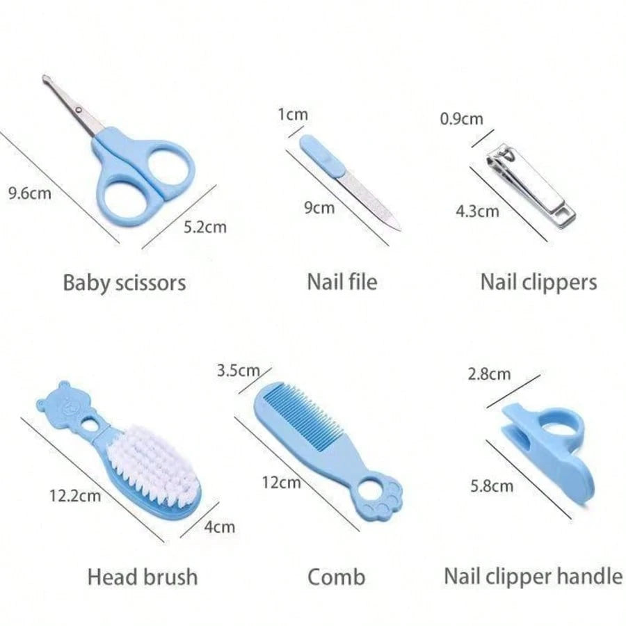 6pcs Baby Care Set, Cartoon Handle, Nail Clippers, Comb And Brush Set, Blue/Pink/Yellow, Gentle Hygiene Care Tools For Newborns