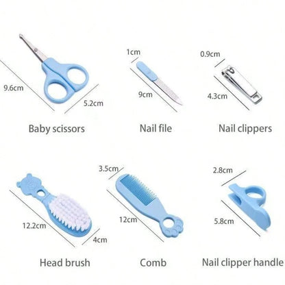 6pcs Baby Care Set, Cartoon Handle, Nail Clippers, Comb And Brush Set, Blue/Pink/Yellow, Gentle Hygiene Care Tools For Newborns