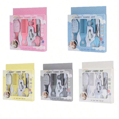 6pcs Baby Care Set, Cartoon Handle, Nail Clippers, Comb And Brush Set, Blue/Pink/Yellow, Gentle Hygiene Care Tools For Newborns