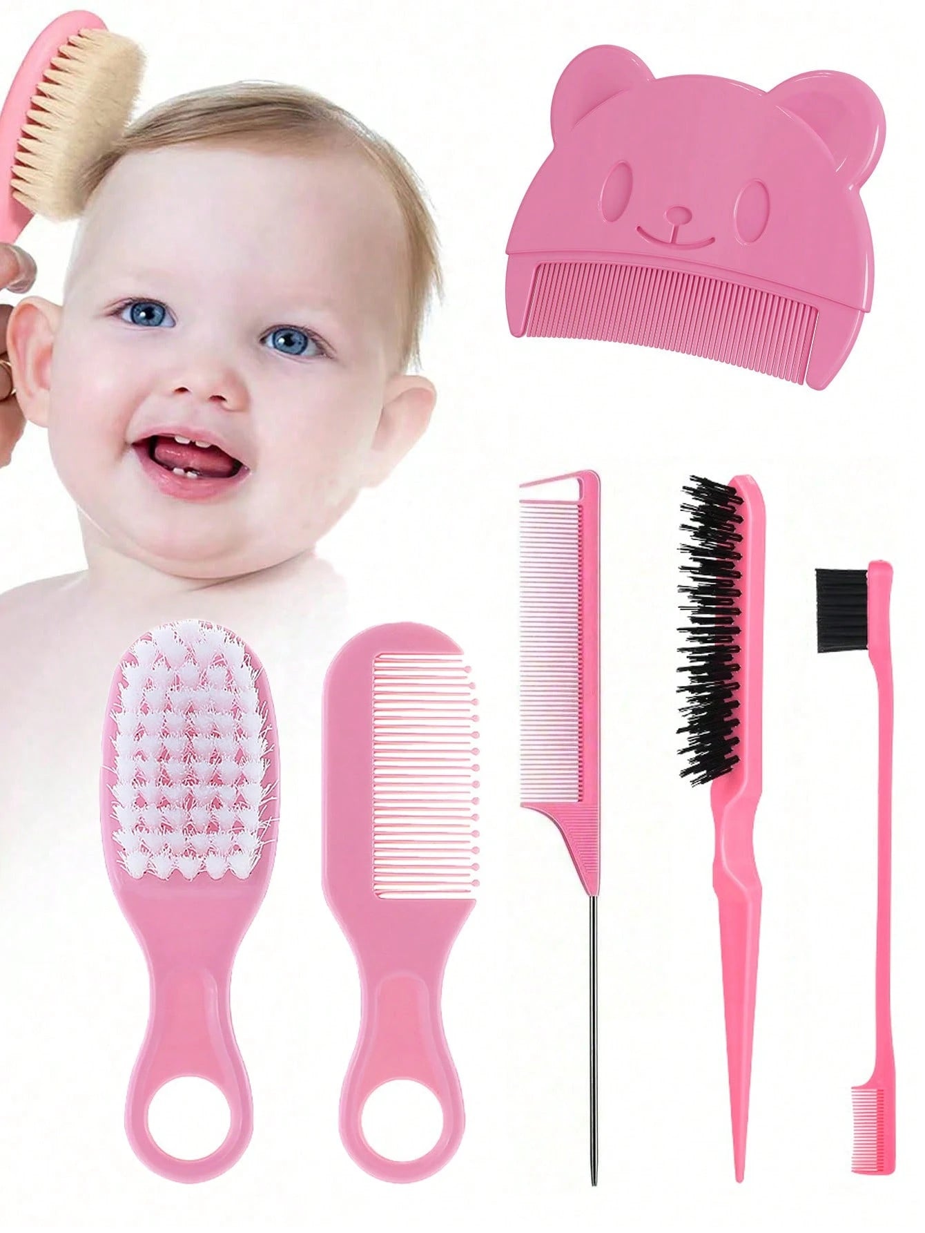 6pcs Baby Hairbrush Set, Suitable For All Hair Types, Durable ABS Handle, Newborn Head Care Hairbrush Set For Hair Styling
