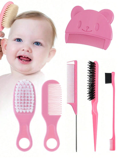 6pcs Baby Hairbrush Set, Suitable For All Hair Types, Durable ABS Handle, Newborn Head Care Hairbrush Set For Hair Styling