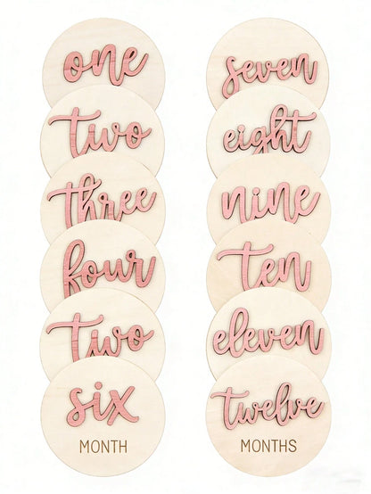 6pcs Baby Monthly Milestone Cards, Double-Sided Wooden 3D Milestone Cards, Photo Props, Announcement Signs, 1-12 Months, Photography, Newborn Memorial Gift, Wooden Newborn Milestone, Suitable For New