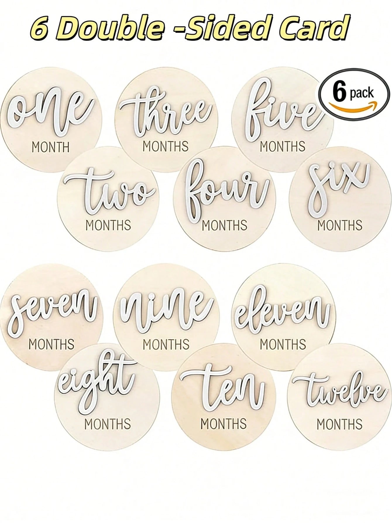 6pcs Baby Monthly Milestone Cards, Double-Sided Wooden 3D Milestone Cards, Photo Props, Announcement Signs, 1-12 Months, Photography, Newborn Memorial Gift, Wooden Newborn Milestone, Suitable For New