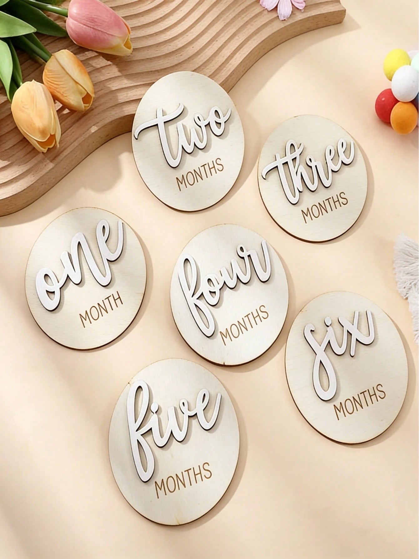6pcs Baby Monthly Milestone Cards, Double-Sided Wooden 3D Milestone Cards, Photo Props, Announcement Signs, 1-12 Months, Photography, Newborn Memorial Gift, Wooden Newborn Milestone, Suitable For New