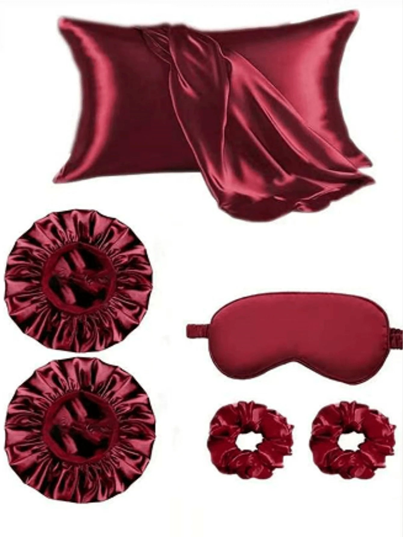 6pcs Bath & Care Set Other Natural Casual Satin Solid Color Pillowcase 1pc, Shower Cap 2pcs, Hair Scrunchies 3pcs, Home Vacation Night Date Daily Four Seasons Holiday Essentials, Hair Accessories, Sum