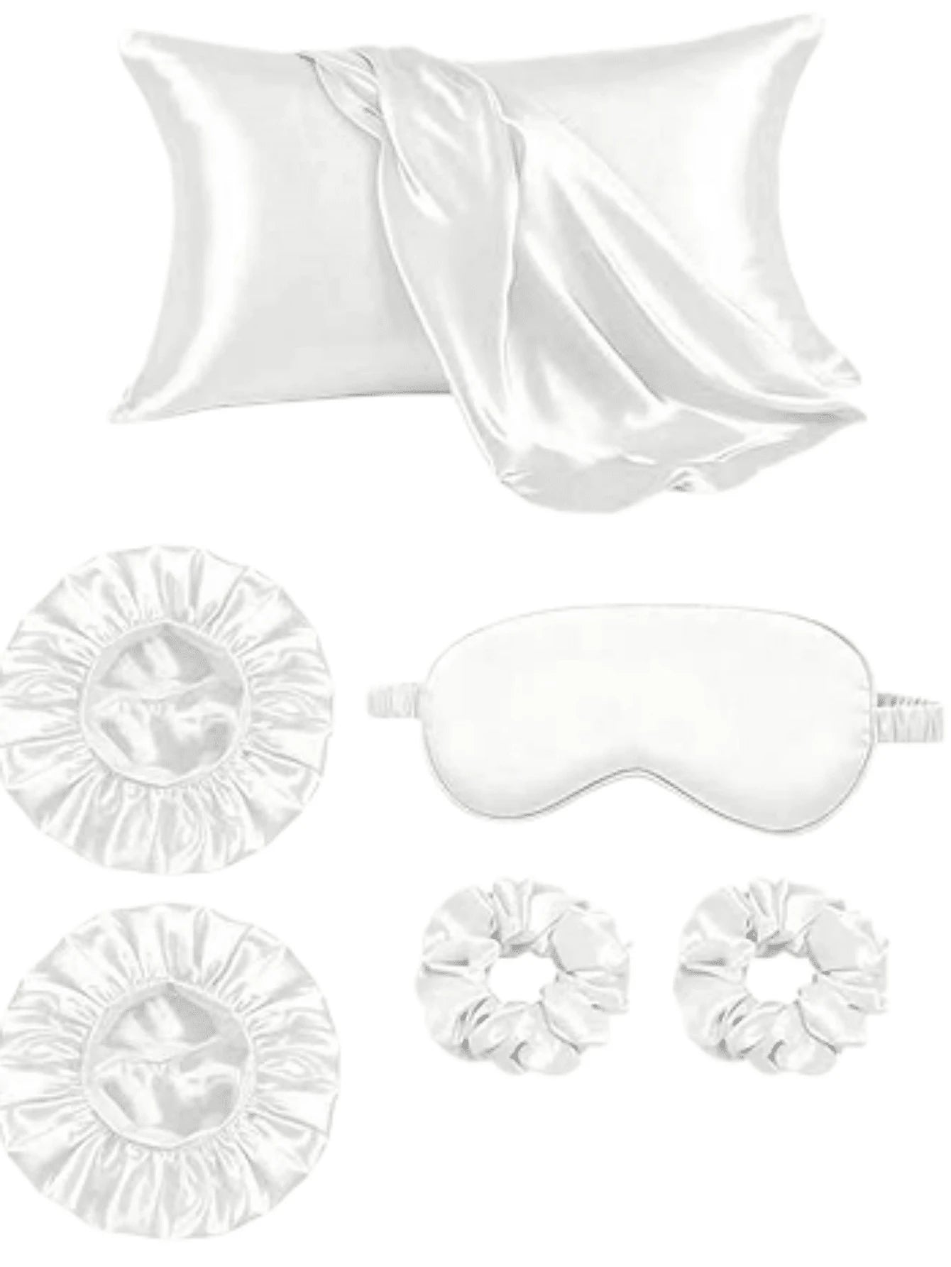 6pcs Bath & Care Set Other Natural Casual Satin Solid Color Pillowcase 1pc, Shower Cap 2pcs, Hair Scrunchies 3pcs, Home Vacation Night Date Daily Four Seasons Holiday Essentials, Hair Accessories, Sum