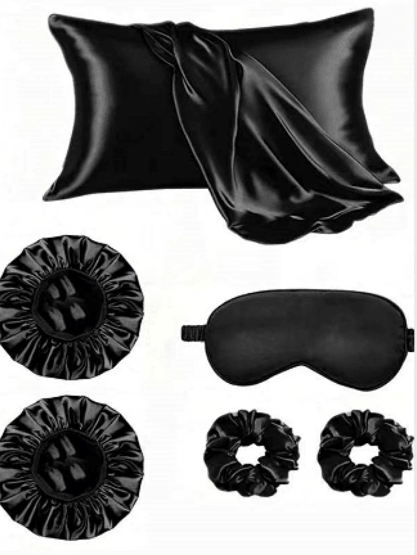 6pcs Bath & Care Set Other Natural Casual Satin Solid Color Pillowcase 1pc, Shower Cap 2pcs, Hair Scrunchies 3pcs, Home Vacation Night Date Daily Four Seasons Holiday Essentials, Hair Accessories, Sum