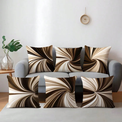 6pcs Daily Minimalist Coffee Brown Geometric Abstract Vortex Pattern Cushion Covers, Single-Sided Printed Peach Skin Velvet Material, 45*45/50*50/40*40CM Pillow Covers Suitable For Modern Minimalist S