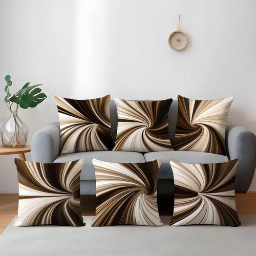 6pcs Daily Minimalist Coffee Brown Geometric Abstract Vortex Pattern Cushion Covers, Single-Sided Printed Peach Skin Velvet Material, 45*45/50*50/40*40CM Pillow Covers Suitable For Modern Minimalist S