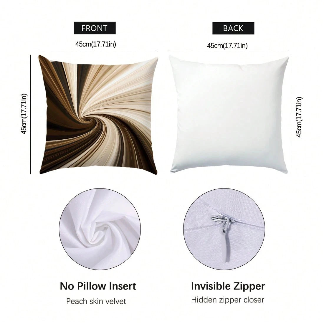 6pcs Daily Minimalist Coffee Brown Geometric Abstract Vortex Pattern Cushion Covers, Single-Sided Printed Peach Skin Velvet Material, 45*45/50*50/40*40CM Pillow Covers Suitable For Modern Minimalist S