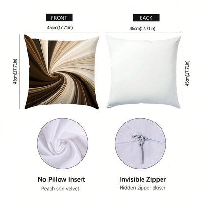 6pcs Daily Minimalist Coffee Brown Geometric Abstract Vortex Pattern Cushion Covers, Single-Sided Printed Peach Skin Velvet Material, 45*45/50*50/40*40CM Pillow Covers Suitable For Modern Minimalist S