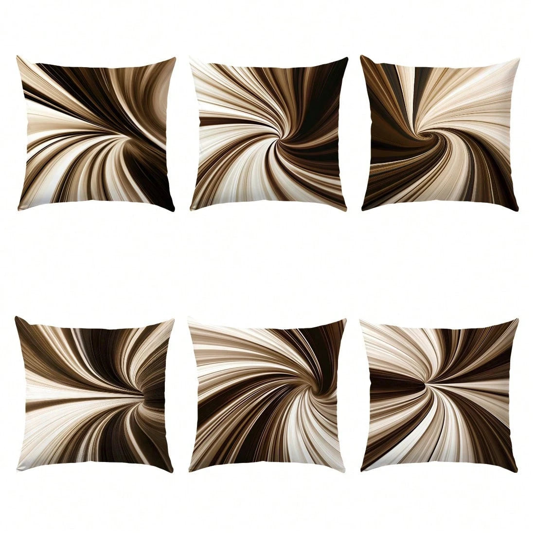 6pcs Daily Minimalist Coffee Brown Geometric Abstract Vortex Pattern Cushion Covers, Single-Sided Printed Peach Skin Velvet Material, 45*45/50*50/40*40CM Pillow Covers Suitable For Modern Minimalist S