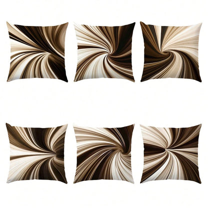 6pcs Daily Minimalist Coffee Brown Geometric Abstract Vortex Pattern Cushion Covers, Single-Sided Printed Peach Skin Velvet Material, 45*45/50*50/40*40CM Pillow Covers Suitable For Modern Minimalist S