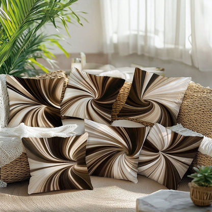 6pcs Daily Minimalist Coffee Brown Geometric Abstract Vortex Pattern Cushion Covers, Single-Sided Printed Peach Skin Velvet Material, 45*45/50*50/40*40CM Pillow Covers Suitable For Modern Minimalist S
