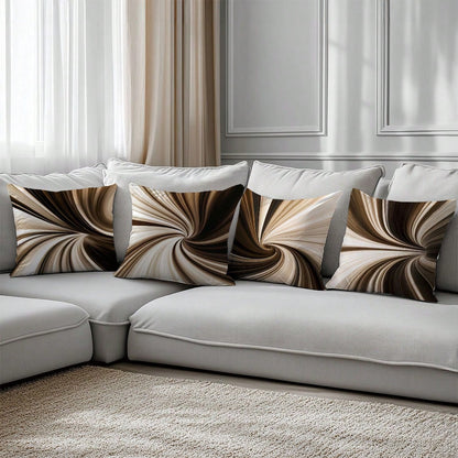 6pcs Daily Minimalist Coffee Brown Geometric Abstract Vortex Pattern Cushion Covers, Single-Sided Printed Peach Skin Velvet Material, 45*45/50*50/40*40CM Pillow Covers Suitable For Modern Minimalist S