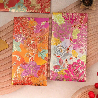 6Pcs Gold Foil Floral Koi Fish Decorative Envelopes, Vintage Pattern Gift Envelopes For Wedding Holiday Party